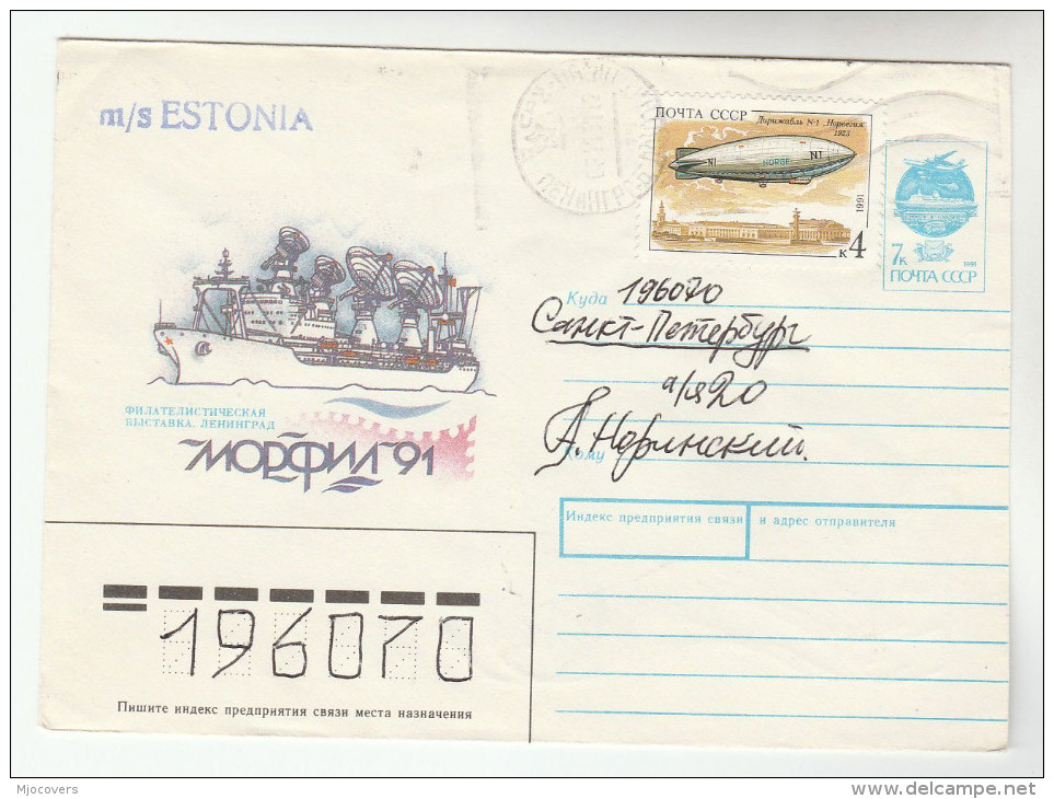 1991 'MS ESTONIA' Ship COVER  4k AIRSHIP NORGE N1 Stamps On UPRATED RUSSIA  7k POSTAL STATIONERY Aviation - Ships