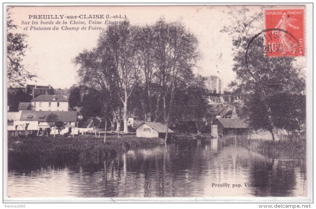 PREUILLY-sur-CLAISE -sur Les Bords De La Claise,usine électrique Et Platanes Du Champ De Foire -ed. Vimont-Neuvy - Mettray