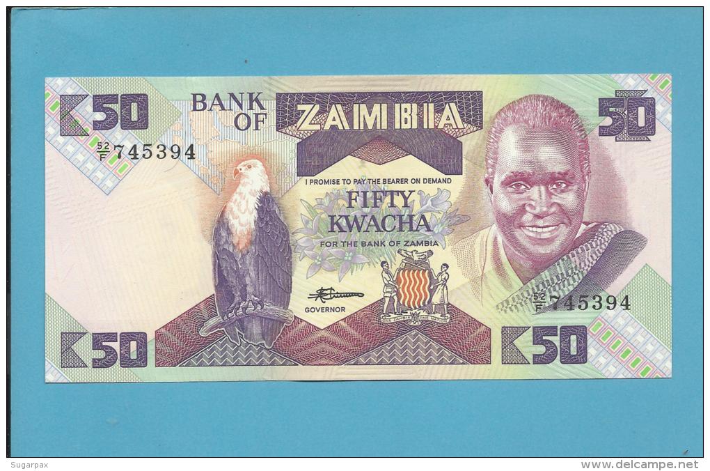 ZAMBIA - 50 KWACHA - ND ( 1986 - 88 ) - Pick 28 - Sign. 7 - UNC. - President K. KAUNDA - 2 Scans - Zambia
