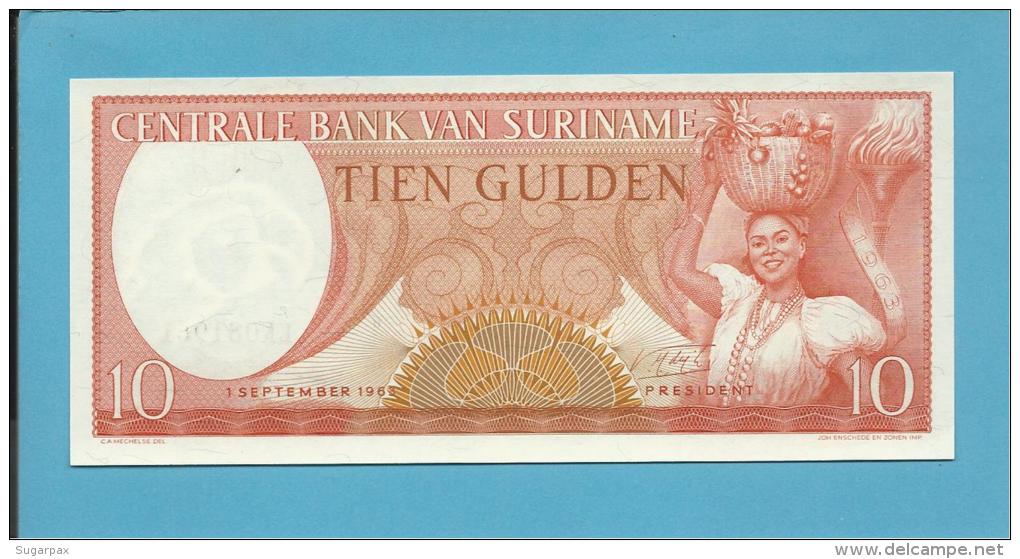 SURINAM - 10 GULDEN - 01.09.1963 - Pick 121 - UNC. - Wmk. Toucan's Head - 2 Scans - Suriname