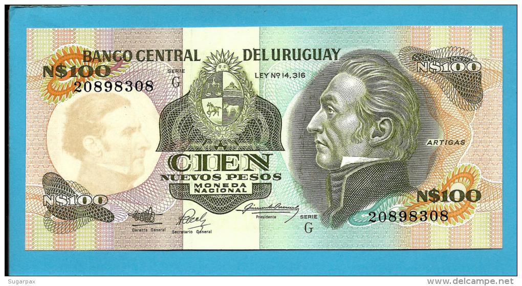 URUGUAY - 100 Nuevos Pesos - ND 1987 - Pick 62A - UNC. -  Serie G - J. G. ARTIGAS - 2 Scans - Uruguay