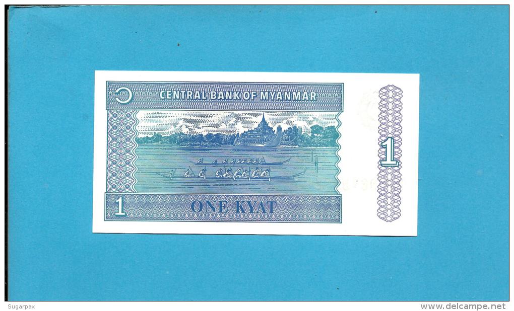 MYANMAR ( Old BURMA )- 1 KYAT -  ND (1996 ) - P 69 - UNC. - Serie AJ - Green Paper - 2 Scans - Myanmar