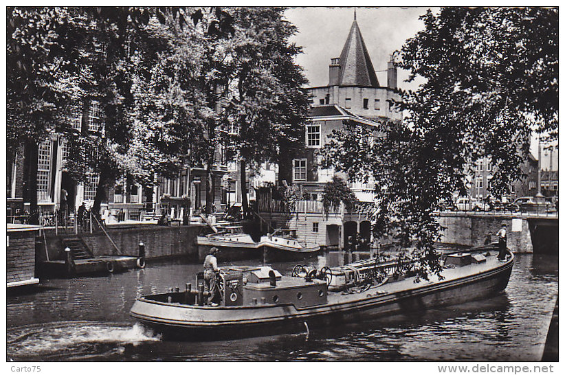 Péniches -  Péniche Amsterdam - Geldersekade Met Schreierstoren - Postmarked Hillegom 1959 - Péniches