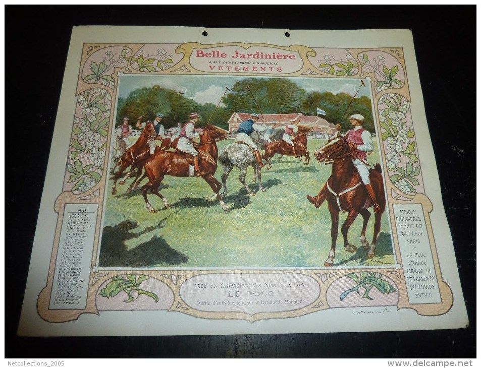 LA BELLE JARDINIERE VETEMENTS - ILLUSTRATION POUR CALENDRIER DE 1906 THEMATIQUE SPORT - LE POLO CHEVAUX - Sport