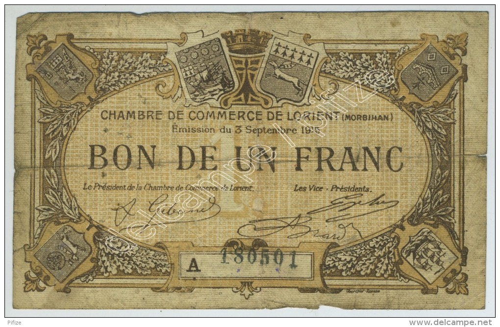 Chambre De Commerce De Lorient. Bon De 1 Franc 1915 N° 180501. - Chamber Of Commerce