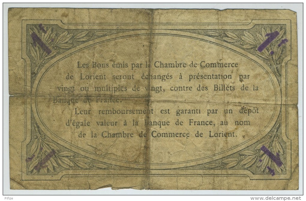 Chambre De Commerce De Lorient. Bon De 1 Franc 1915 N° 180501. - Chamber Of Commerce