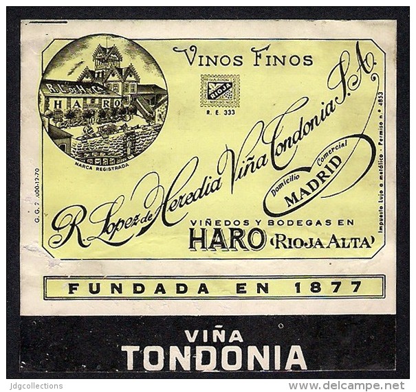 #  VINOS FINOS VINA TONDONIA HARO RIOJA ALTA MADRID ESPANA Wine Label Wein Vino Vin Etiquette Etiqueta Etikett - Otros & Sin Clasificación