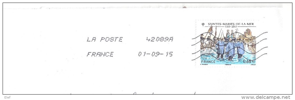 Lettre / Cover, Timbre Religion Procession SAINTES MARIES DE LA MER ; Vierge / Virgin ; 2015, TB - Christentum