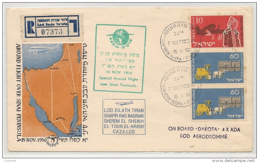 AEROPHILATELIE -1956 ISRAEL  REGISTERED COVER Special Around Flight Over SINAI Peninsula - Aéreo