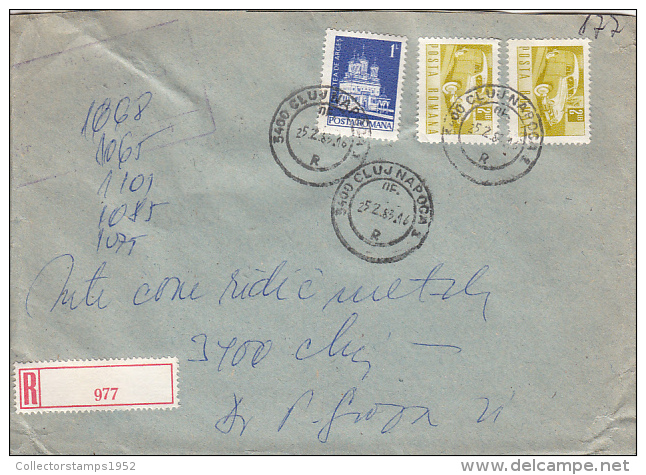 26948- VINTAGE CAR, MONASTERY, STAMPS ON REGISTERED COVER, COMPANY HEADER, 1983, ROMANIA - Lettres & Documents