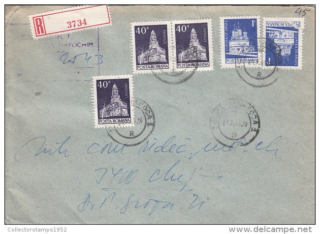26949- FORTIFIED CHURCH, MONASTERY, TOWN HALL, STAMPS ON REGISTERED COVER, COMPANY HEADER, 1983, ROMANIA - Cartas & Documentos