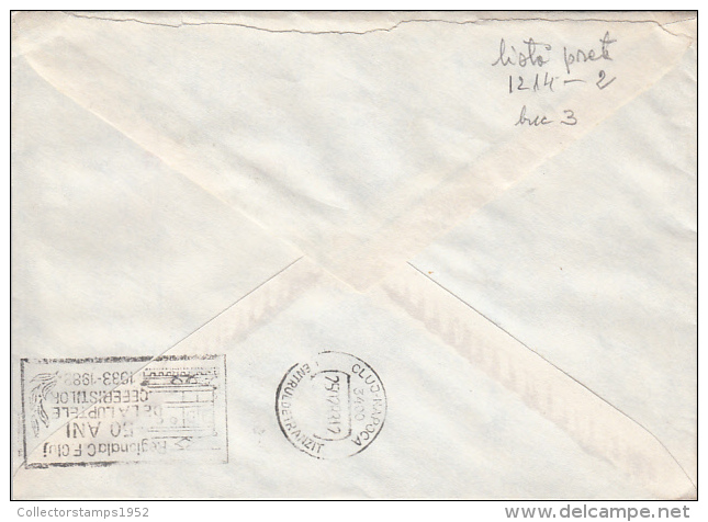 26967- REGISTERED COVER LABEL TURDA 975, GLASS FACTORY, AMOUN4, RED MACHINE STAMPS, 1983, ROMANIA - Covers & Documents