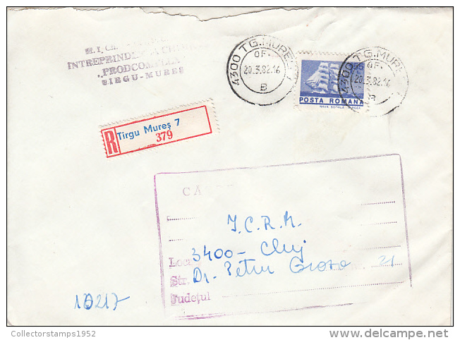 26968- REGISTERED COVER LABEL TARGU MURES 379, CHEMICAL COMPANY, SHIP STAMP, 1982, ROMANIA - Lettres & Documents