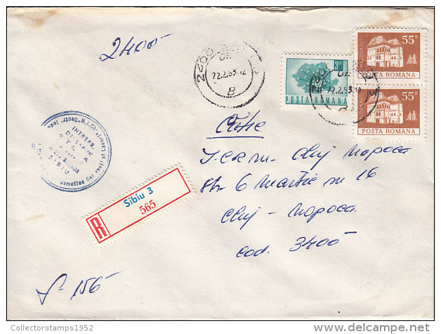 26970- REGISTERED COVER LABEL SIBIU 3, SOAP COMPANY, PHONE, HOUSE STAMPS, 1983, ROMANIA - Brieven En Documenten