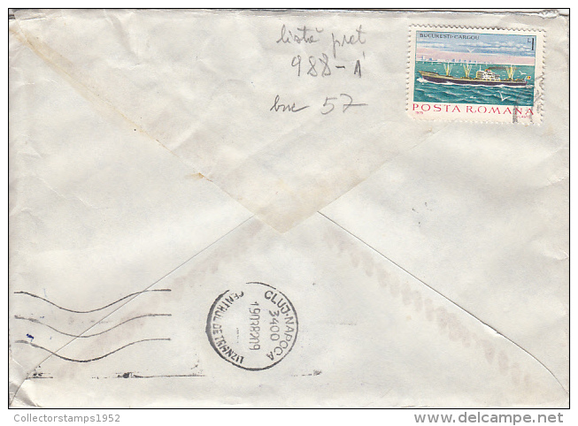 26973- REGISTERED COVER LABEL IASI 3-1696, PLASTIC COMPANY, SHIP STAMPS, 1982, ROMANIA - Lettres & Documents