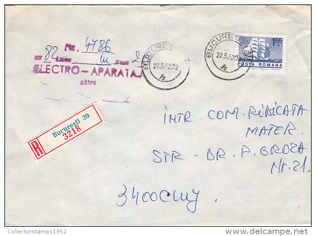 26975- REGISTERED COVER LABEL BUCHAREST 39-3218, ELECTRONICS COMPANY, SHIP STAMPS, 1982, ROMANIA - Brieven En Documenten