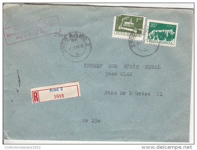 26980- REGISTERED COVER LABEL ARAD 2-1618, STATE COMPANY,CHURCH, FORTRESS STAMPS, 1982, ROMANIA - Covers & Documents