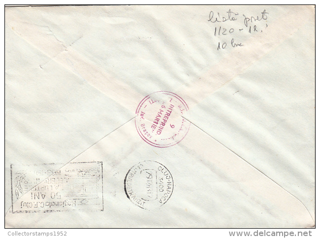 26983- REGISTERED COVER LABEL TOHAN FABRICA 295, ARMAMENT FACTORY, CHURCH, THEATRE, PHONE NETWORK STAMPS, 1983, ROMANIA - Lettres & Documents