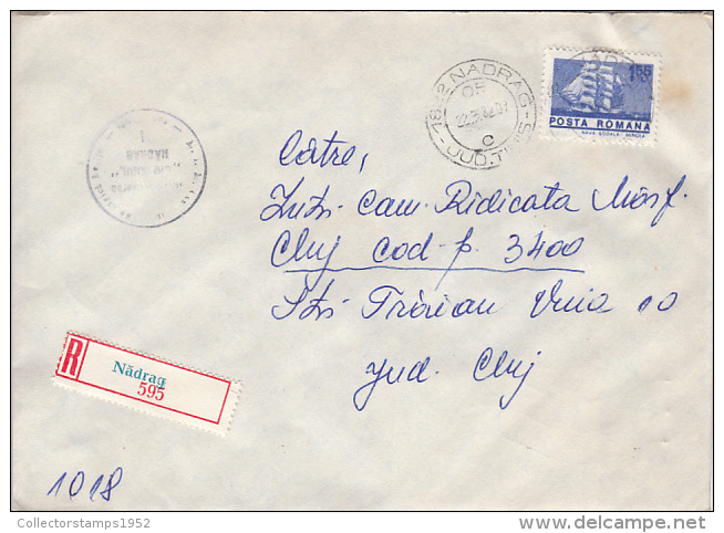 26987- REGISTERED COVER LABEL NADRAG 595, IRON FACTORY, SHIP STAMPS, 1983, ROMANIA - Storia Postale