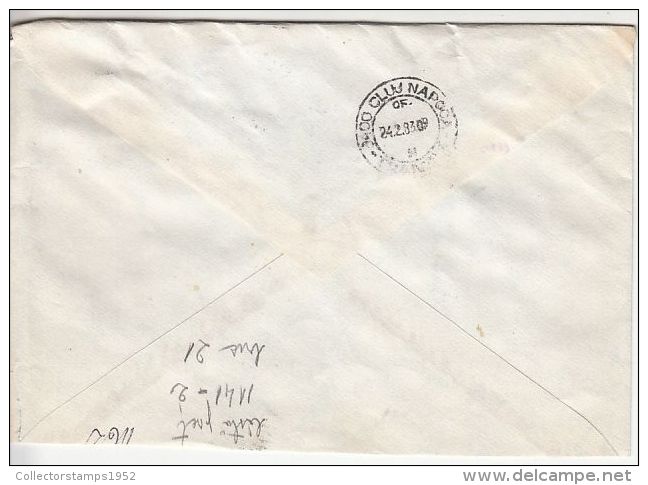 26988- REGISTERED COVER LABEL ORADEA 1-3720, MECHANICAL FACTORY, CHURCH, VINTAGE CAR STAMPS, 1983, ROMANIA - Covers & Documents