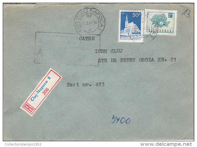 27000- REGISTERED COVER LABEL CLUJ 8-203, TOWN MANAGEMENT COMPANY, PHONE NETWORK, CHURCH STAMPS, 1983, ROMANIA - Storia Postale