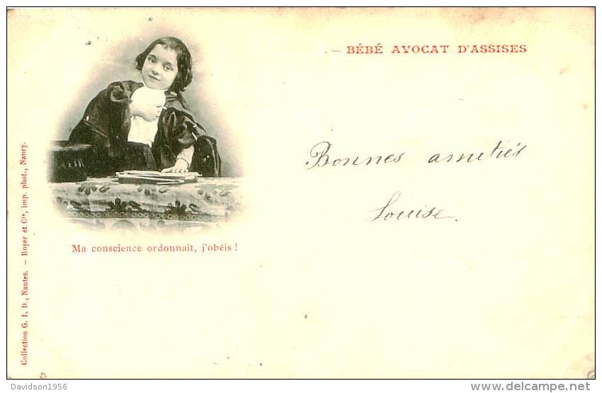 Belle Carte  - Bébé Avocat D ´assises ,  Ma Conscience Ordonnait ,j 'obeis      P385 - Scènes & Paysages