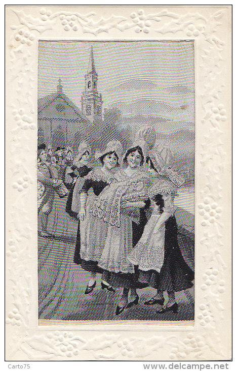 Matériaux - Carte  Tissée Soie - Baptême Eglise - Folklore Normandie - Autres & Non Classés