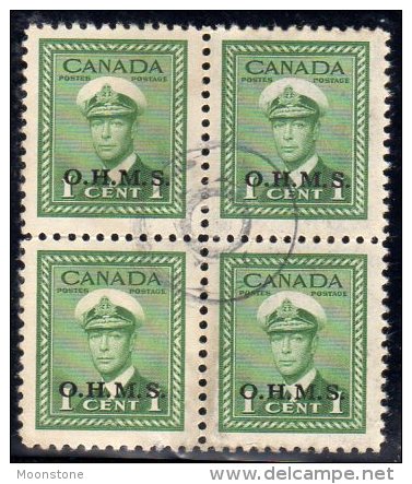 Canada GVI 1949 ´OHMS´ Official 1c Value Block Of 4, Fine Used - Overprinted