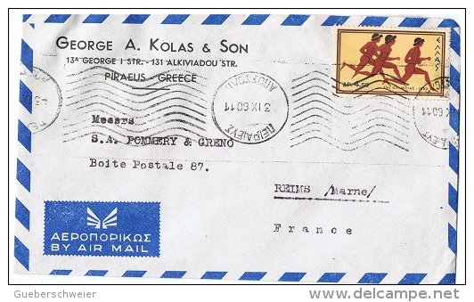 GR-L 20 - GRECE N° 720 Course à Pieds J.O. Rome 1960 Sur Lettre Par Avion De Pirée Pour Reims - Briefe U. Dokumente