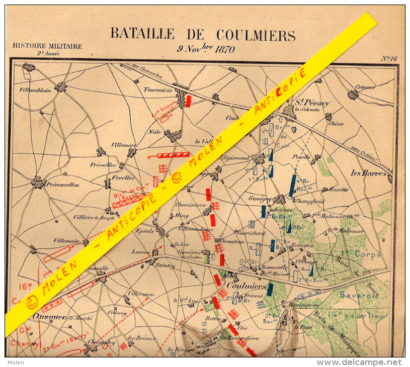 BATAILLE DE COULMIERS 9 Nov 1870 Arr Orléans Loiret GRAVURE De 1887 Env Ormes Meung-sur-Loire PLAN COMBAT MILITAIRE R177 - Documents Historiques