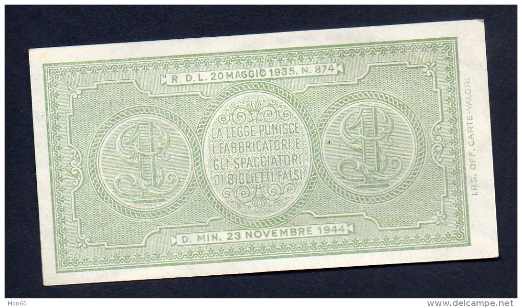 Banconota Da Una Lira Del 1944 - Italia – 1 Lira