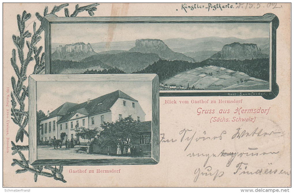 Litho AK Gasthof Hermsdorf Sächsische Schweiz Bei Rosenthal Bielatal Reichstein Raum Langenhennersdorf Bahra Königstein - Rosenthal-Bielatal