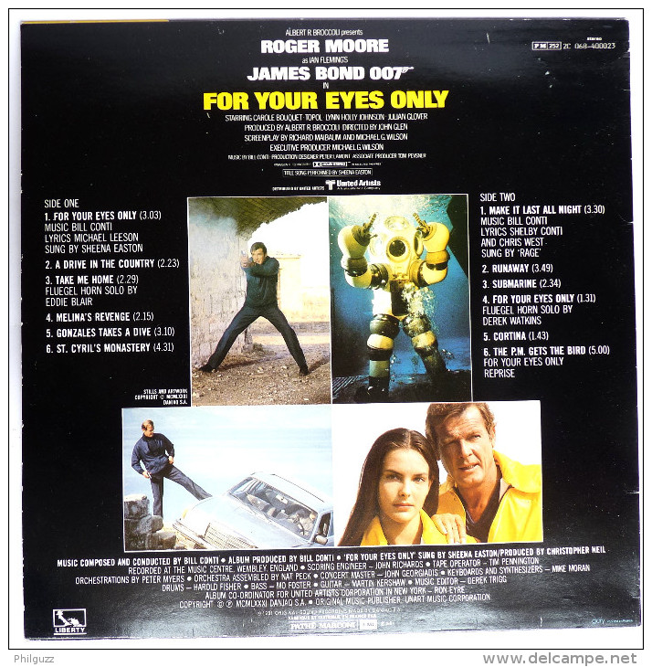 Disque Vinyle 33T JAMES BOND -  RIEN QUE POUR VOS YEUX ( FOR YOUR EYES ONLY ) - PATHE MARCONI 252 2C 068 400023 A - 1981 - Schallplatten & CD