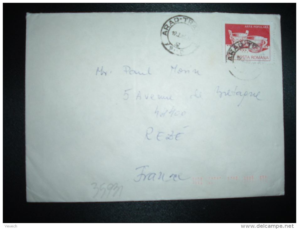 LETTRE POUR LA FRANCE TP ARTA POPULARA 10L OBL.19-2-86 ARAD TRANZIT - Storia Postale