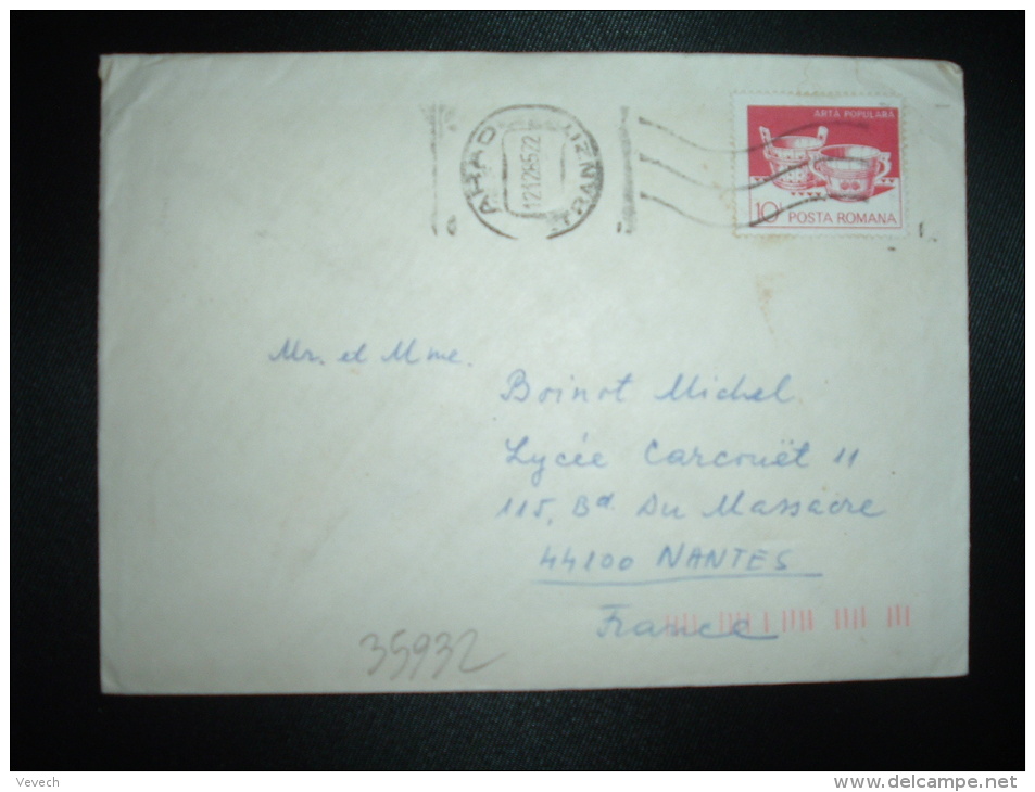 LETTRE POUR LA FRANCE TP ARTA POPULARA 10L OBL.MEC.12-12-85 ARAD TRANZIT - Lettres & Documents