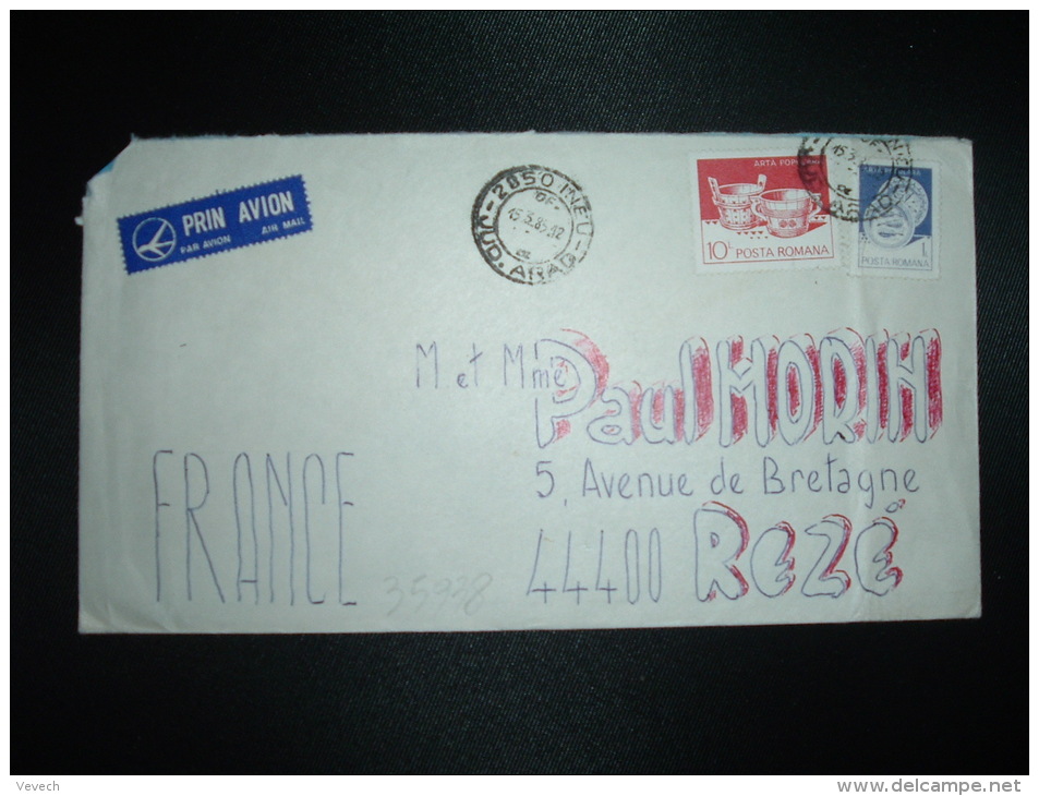 LETTRE PAR AVION POUR LA FRANCE TP ARTA POPULARA 10L + TP 1L OBL.15-3-85 INEU - Lettres & Documents