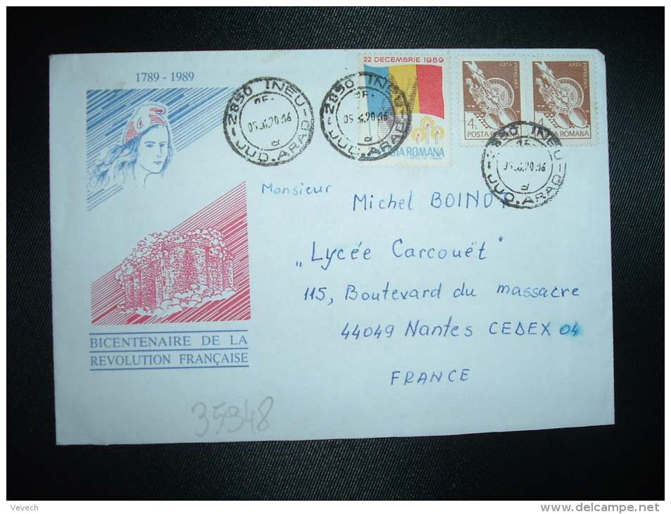 LETTRE POUR LA FRANCE TP ARTA POPULARA 4L X2 + TP MAIN 2L OBL.06-6-90 INEU - Covers & Documents