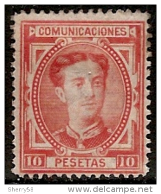 1876-ED. 182 ALFONSO XII 10 PTAS.  BERMELLÓN VIVO  - NUEVO - MH - MARQUILLADO - Unused Stamps