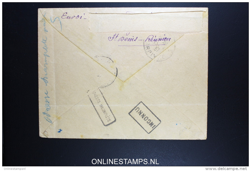 REUNION:  1937 Poste Aérienne Surchargé Roland Garros PAIRE RRR  R-lettre Premier Liaison LAURENT - TOUGE - LENIER PILOT - Poste Aérienne