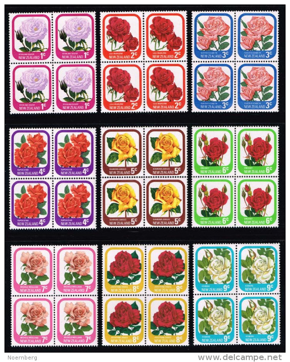 New Zealand #584-592 Roses Set Of 9 Blocks Of 4; MNH (13.60) - Unused Stamps