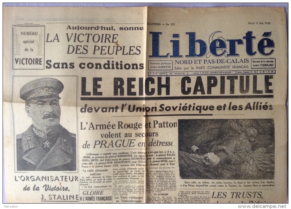 Journal Liberté - Le Reich Capitule Du 8 Mai 1945 - Documents Historiques