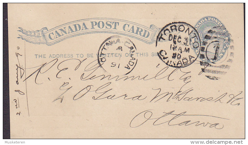Canada Postal Stationery Ganzsache Entier PRIVATE Print LAW SOCIETY, OSGOODE HALL TORONTO 1890 To OTTAWA (2 Scans) - 1860-1899 Reinado De Victoria