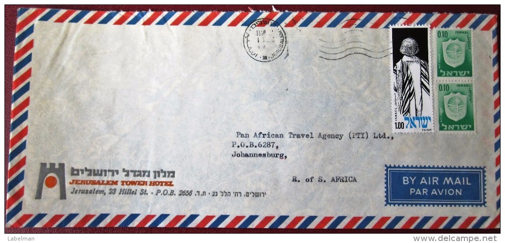 HOTEL TOWER MIGDAL HAIFA TOURISM TRAVEL AGENCY TOUR TOURS ORIGINAL CACHET AIR MAIL POST STAMP  LETTER ENVELOPE ISRAEL - Hotel Labels