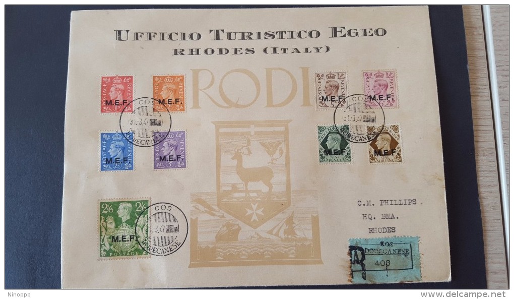 Italy 1947 British Occupation Of Italian Colonies, Cos, Registered Souvenir Cover - British Occ. MEF