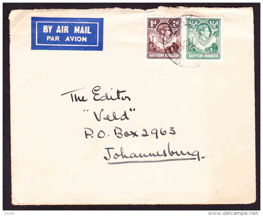 Northern Rhodesia On Commercial Cover - 1938? - King George VI, Giraffes, Elephants - Northern Rhodesia (...-1963)