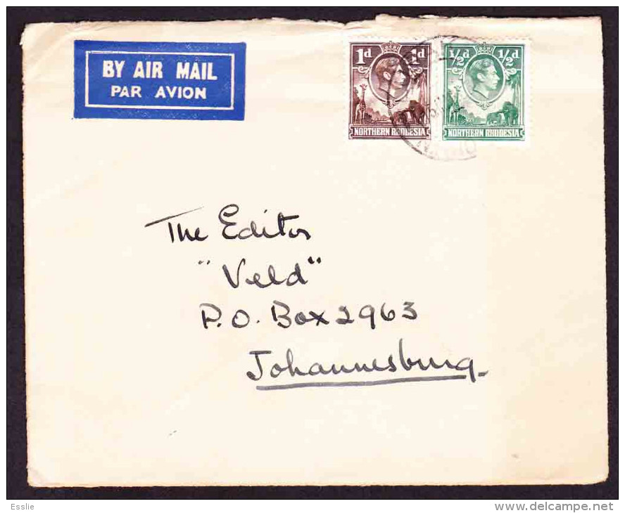 Northern Rhodesia On Commercial Cover - 1938? - King George VI, Giraffes, Elephants - Rhodésie Du Nord (...-1963)