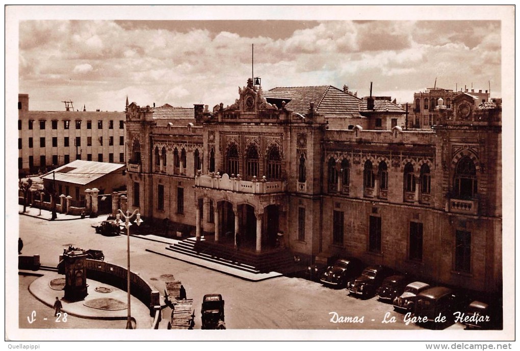 02225 "DAMAS - LA GARE DE HEDIAZ" ANIMATA, AUTO ´50/60. CART.  ORIG.  SPED. 1955 - Siria