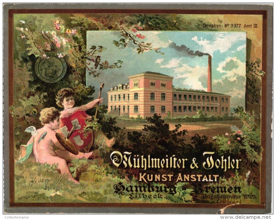 1 Tradecard  Mühlmeister & Johler  Chromolithographische Kunst-Anstalt  Plakate   Prachtwerke - Andere & Zonder Classificatie