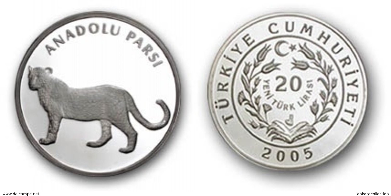 AC - ANATOLIAN LEOPARD ANIMALS OF TURKEY SERIES #1 COMMEMORATIVE SILVER COIN 2005 PROOF UNCIRCULATED - Turquie