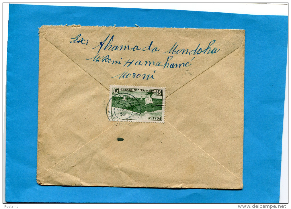 MARCOPHILIE-Comores-lettre Pour Françe- Cad MORONI-MADAGASCAR 1952- 2 Stamps N°2+7 - Briefe U. Dokumente